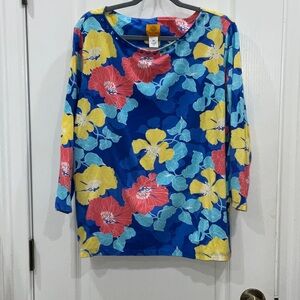 Ruby Rd. Floral Blouse - Blue, Yellow, Red